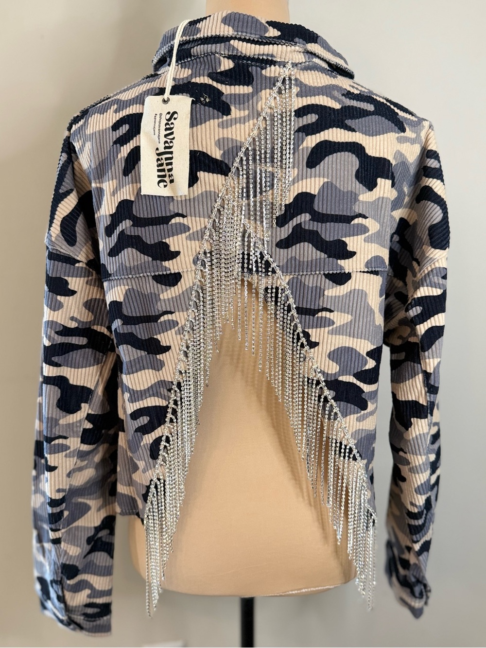 Savanna Jane jacket cowgirl camo open back rhinestone fringe SZ M - Picture 5 of 12